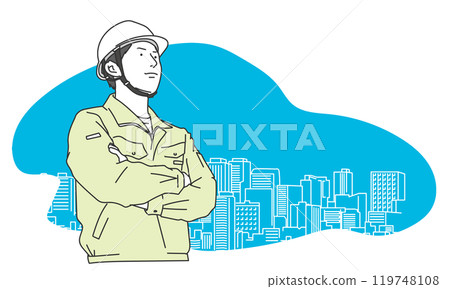 Simple illustration of a male construction worker Simple illustration of a male construction worker 119748108