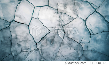 Detailed texture background of thin clear ice surface with blue icy cracks Detailed texture background of thin clear ice surface with blue icy cracks 119748166