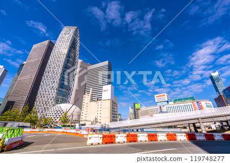 Tokyo cityscape in Japan. Redevelopment of the west exit of Shinjuku Station. Odakyu Hulk is in the background. Tokyu Kabukicho Tower is visible. October 21st. Tokyo cityscape in Japan. Redevelopment of the west exit of Shinjuku Station. Odakyu Hulk is in the background. Tokyu Kabukicho Tower is visible. October 21st. 119748277