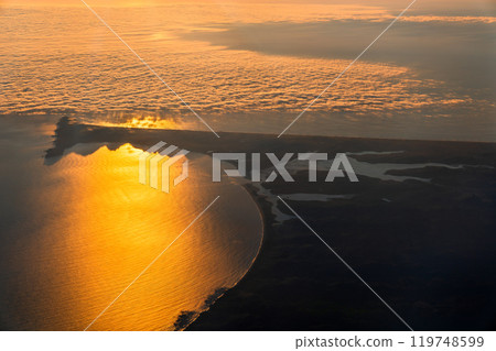 Aerial View of Point Reyes at Sunset, Northern California, United States: Coastal Beauty and Dramatic Cliffs 119748599