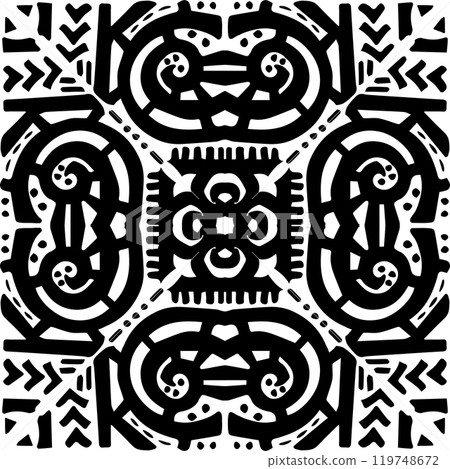 Line Polynesian black tribal abstract hand drawn seamless pattern. Vector tribal geometric tattoo illustration on white background 119748672