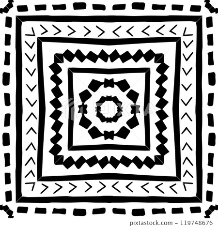 Black white frame monochrome abstract hand drawn seamless pattern. Vector line repeat illustration on white background that can be used as a wallpaper or backdrop 119748676