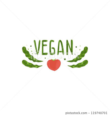 Organic food label. Fresh eco vegetarian products, vegan label and healthy foods badge. Veganism logo, vegans diet sticker or ecological food product stamp. Vector isolated symbols icon 119748701