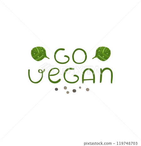 Organic food label. Fresh eco vegetarian products, vegan label and healthy foods badge. Veganism logo, vegans diet sticker or ecological food product stamp. Vector isolated symbols icon 119748703