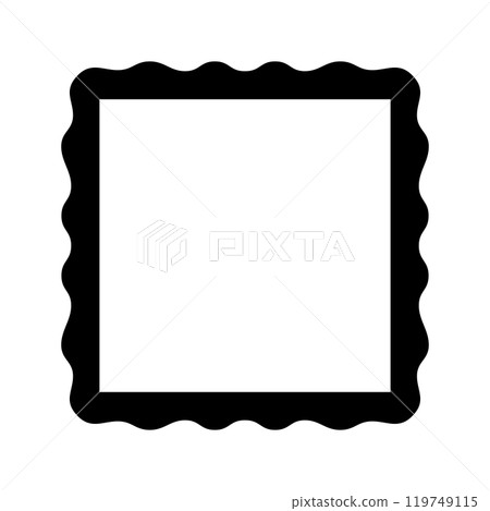 Square frame with undulated edges. Shape with scalloped borders. Mirror, picture or photo vignette, empty text box or banner, tag or label. Vector graphic illustration 119749115