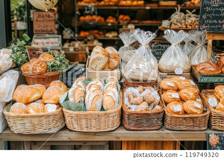 Bakery shop with freshly baked bread 119749320