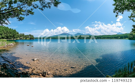 Silent lake and blue sky in Hokkaido 119749323