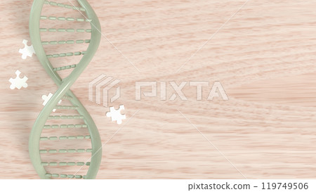 The dna and jigsaw on wood background for sci or medical concept 3d rendering. The dna and jigsaw on wood background for sci or medical concept 3d rendering. 119749506