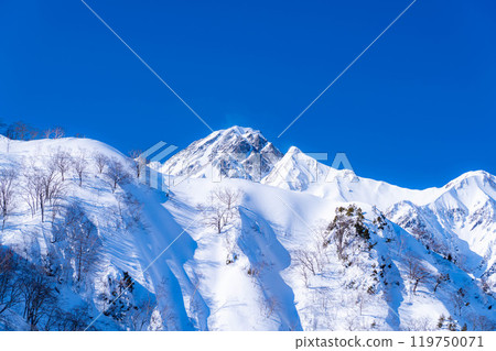[Snowy mountain material] Snowfields and Takeda diamonds appearing on Mt. Goryu in winter [Nagano Prefecture] 119750071