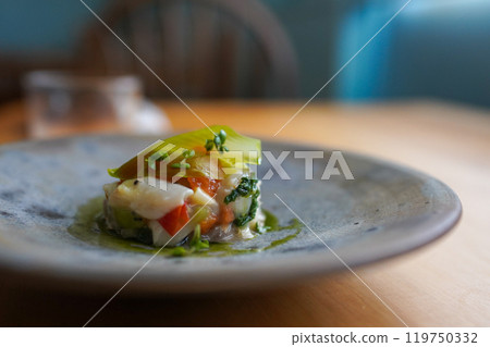 Fresh fish and vegetable tartare Fresh fish and vegetable tartare 119750332