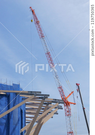 Construction site and crane at IG Arena 119750365