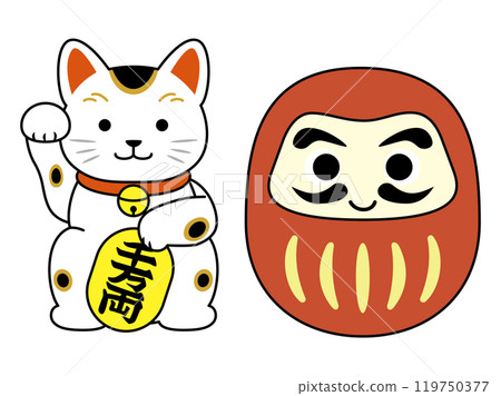 招財貓與不倒翁插畫素材 119750377