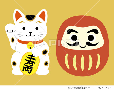 招財貓與不倒翁平面設計插畫素材 119750378