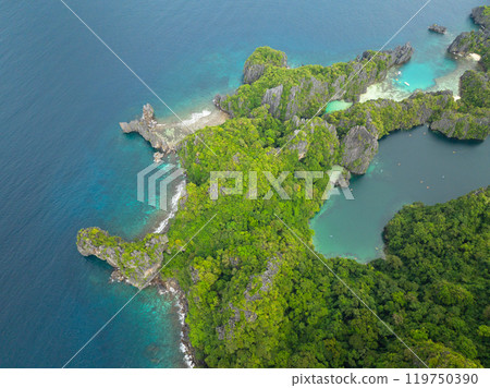Blue sea and Lagoons in Miniloc Island. El Nido, Palawan. Philippines. 119750390
