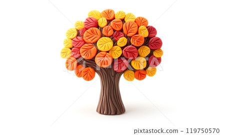 黏土風格秋葉樹的 3D 插圖 黏土風格秋葉樹的 3D 插圖 119750570