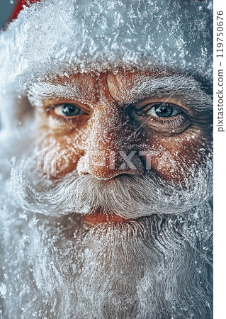 Close-Up of Frosty Santa Claus with Icy Beard 119750676