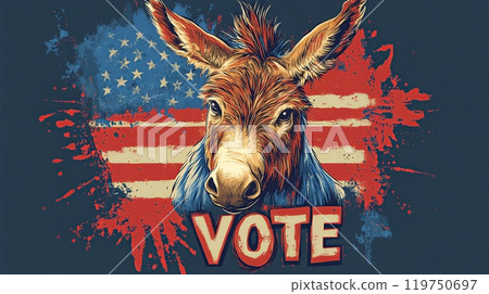Donkey with Vote text and American flag 119750697