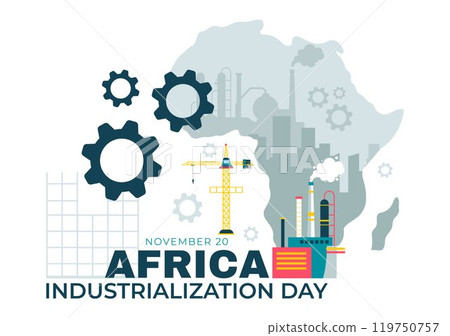 African Industrialization Day Vector Illustration of a Factory Building with Chimneys Operating in the City Center, Set in a Flat Style Background African Industrialization Day Vector Illustration of a Factory Building with Chimneys Operating in the City Center, Set in a Flat Style Background 119750757