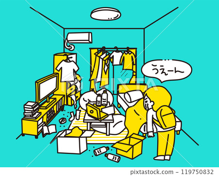 A messy room and a person lamenting it (two colors) 119750832