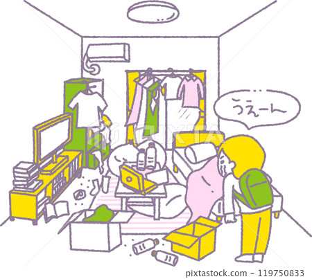 A messy room and a person lamenting it (pastel) 119750833
