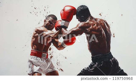 Fierce Boxing Fight - Fierce punch battle between red gloved warriors Fierce Boxing Fight - Fierce punch battle between red gloved warriors 119750968