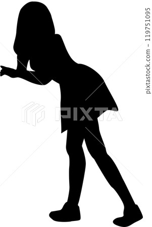Silhouette and shadow of girl standing on white background Silhouette and shadow of girl standing on white background 119751095