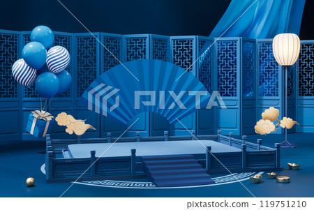 Empty stage with Chinese background, 3d rendering. Empty stage with Chinese background, 3d rendering. 119751210