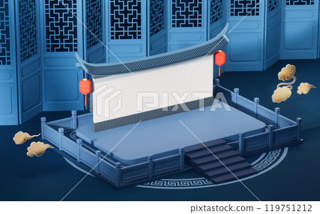 Empty stage with Chinese background, 3d rendering. Empty stage with Chinese background, 3d rendering. 119751212