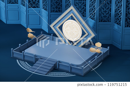 Empty stage with Chinese background, 3d rendering. Empty stage with Chinese background, 3d rendering. 119751215