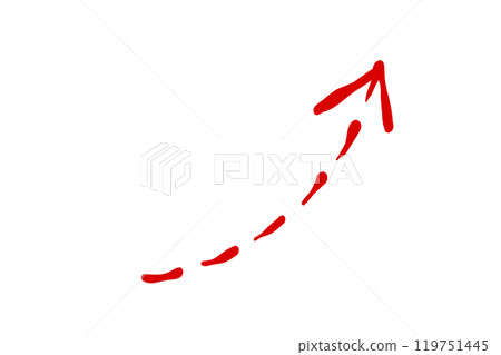 Simple hand-drawn illustration of a red arrow pointing upwards 119751445