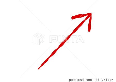 Simple hand-drawn illustration of a red arrow pointing upwards 119751446