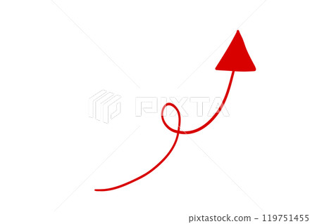 手繪風格的簡單插圖，旋轉和上升的紅色箭頭 119751455