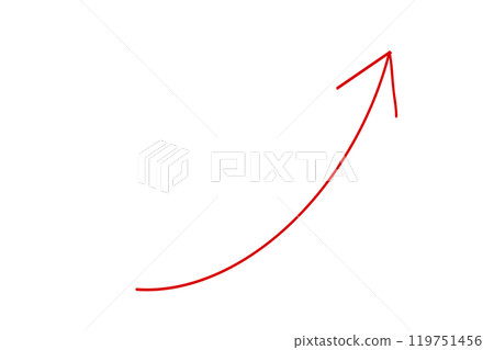 Simple hand-drawn illustration of a red arrow pointing upwards 119751456