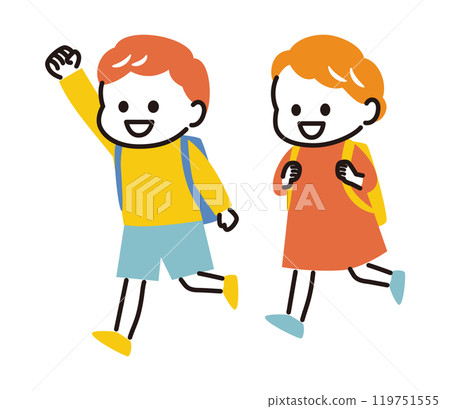 Boys and girls happily going to school Boys and girls happily going to school 119751555