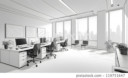 Line drawing of an office interior 119751647