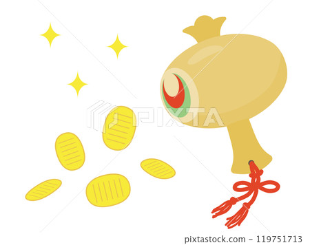 帶有小硬幣的錘子出來的插圖，平面設計 119751713