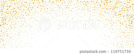 Falling down gold circle confetti background. Splattered golden dotted glitter pattern. Yellow, orange, golden dot wallpaper. Christmas, New Year or birthday celebration party backdrop. Vector 119751730