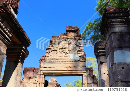 Bayon temple in Cambodia, faces of unknown deities 119751918