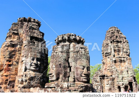 Bayon temple in Cambodia, faces of unknown deities 119751922