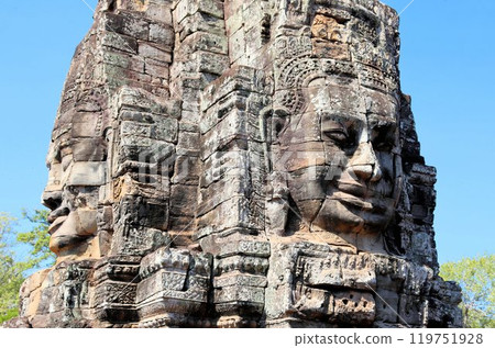 Bayon temple in Cambodia, faces of unknown deities 119751928