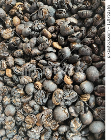 Coffee beans background. Close up of roasted coffee beans. 119752268