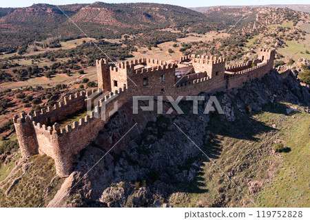 Riba de Santiuste castle. View from above. Guadalajara, Castile La Mancha community Riba de Santiuste castle. View from above. Guadalajara, Castile La Mancha community 119752828
