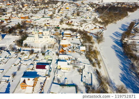 City of Venev. Aerial view of Epiphany Church. Russia 119752871