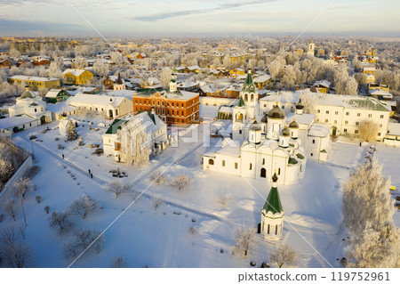 Aerial view of Spaso-Preobrazhensky Monastery in Murom in winter Aerial view of Spaso-Preobrazhensky Monastery in Murom in winter 119752961