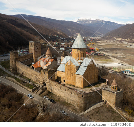 Medieval Ananuri fortress on Aragvi river in Georgia Medieval Ananuri fortress on Aragvi river in Georgia 119753408