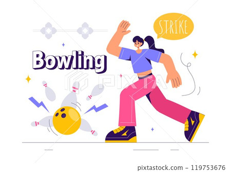 Vector illustration of a Bowling Game with People Throwing Balls, Featuring Pins, Ball, and Scoreboards in a Sport Club and Fun of a Bowling Match Vector illustration of a Bowling Game with People Throwing Balls, Featuring Pins, Ball, and Scoreboards in a Sport Club and Fun of a Bowling Match 119753676