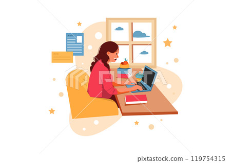 Woman working at her desk at home 119754315