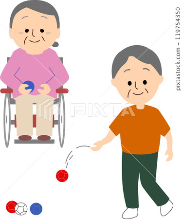 Elderly people enjoying boccia Elderly people enjoying boccia 119754350