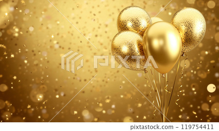 金色氣球和五彩紙屑背景 119754411