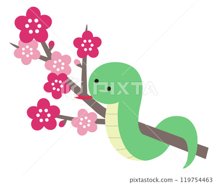 可愛的梅花和蛇向量圖蛇年生肖圖示新年賀卡 119754463